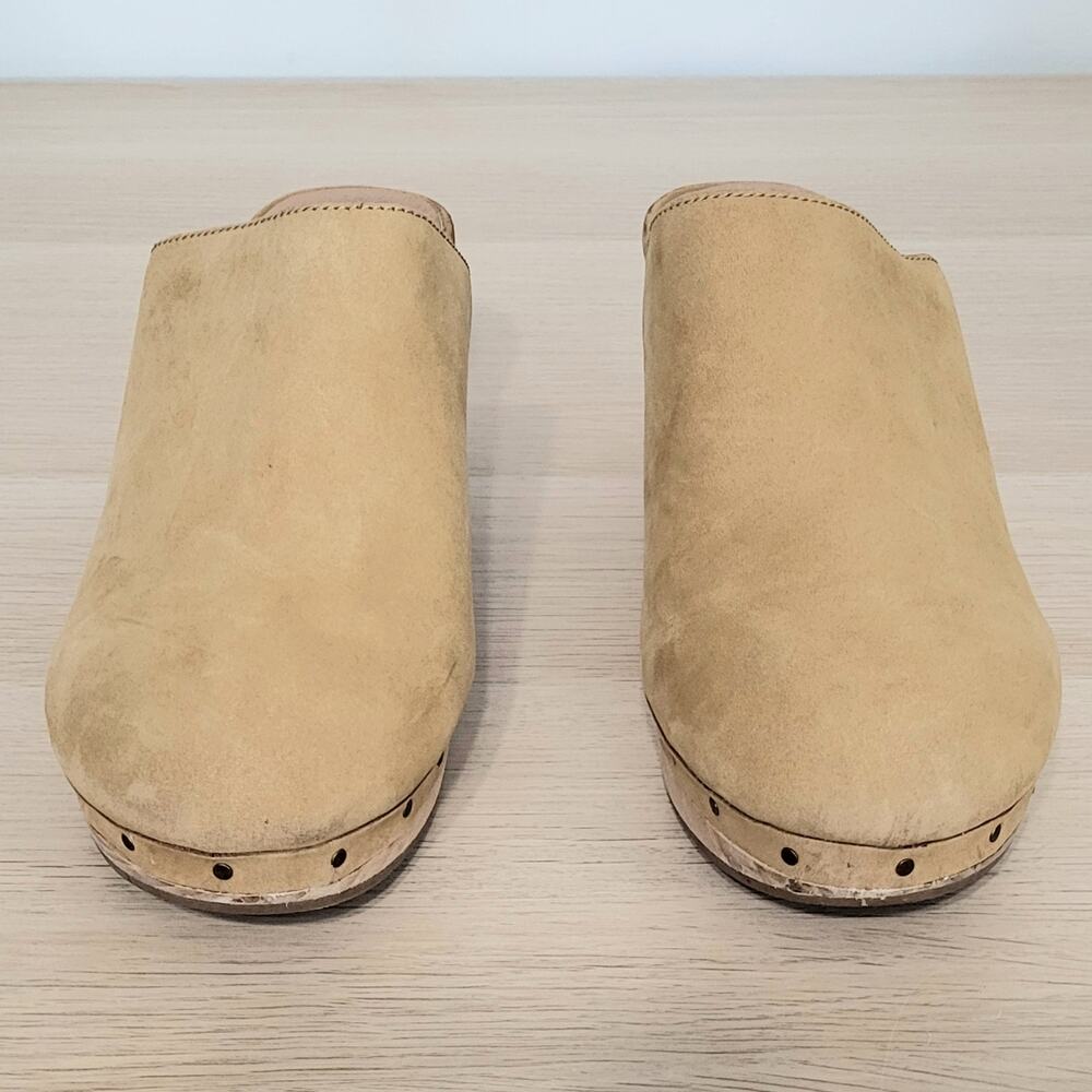 Madewell Ayanna Clog Nubuck Leather Acorn Tan Beige Wooden Heel Studded 9.5 - Picture 2 of 8